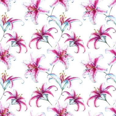 Raster tropikal suluboya lilly desen