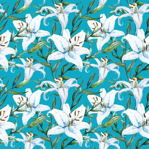 Raster tropische aquarel lilly patroon — Stockfoto