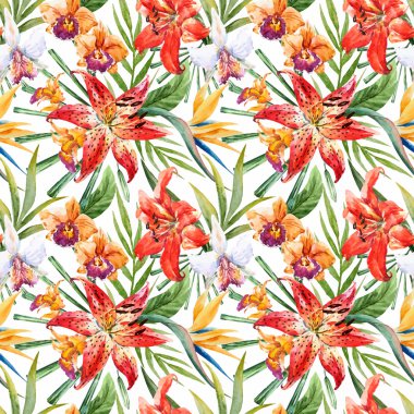Vektör tropikal suluboya lilly desen