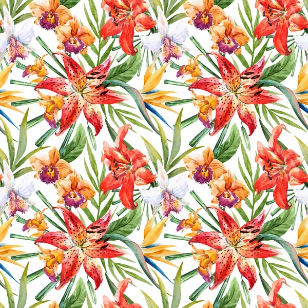 Vecteur tropical aquarelle motif lys — Image vectorielle