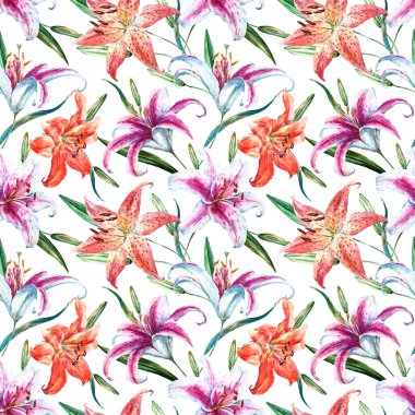 Raster tropikal suluboya lilly desen