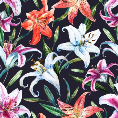 Raster tropikal suluboya lilly desen