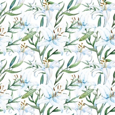 Raster tropical watercolor lilly pattern clipart