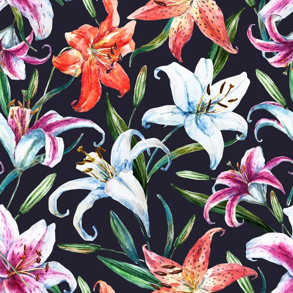 Raster tropiska akvarell lilly mönster — Stockfoto