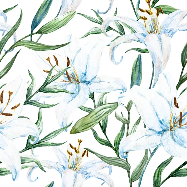 Raster tropical watercolor lilly pattern — Stock Photo, Image