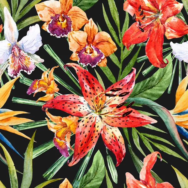 Raster modello tropicale acquerello lilly — Foto Stock