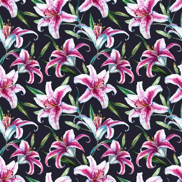 Rastro tropical acuarela lilly patrón —  Fotos de Stock