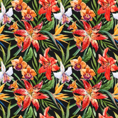 Vektör tropikal suluboya lilly desen