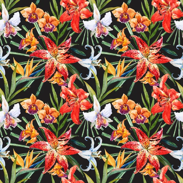 Vecteur tropical aquarelle motif lys — Image vectorielle