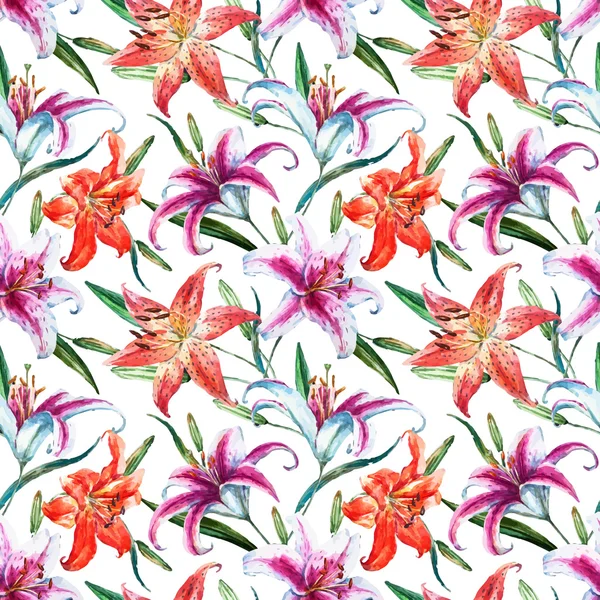 Vector tropical acuarela lilly patrón — Vector de stock