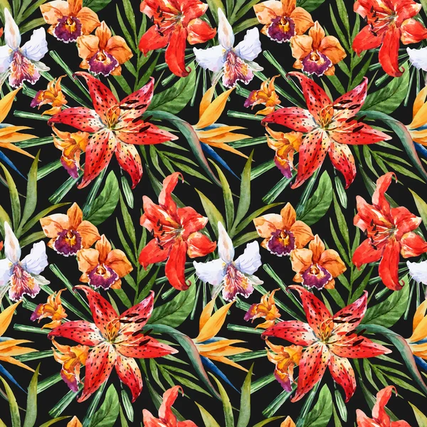 Vecteur tropical aquarelle motif lys — Image vectorielle