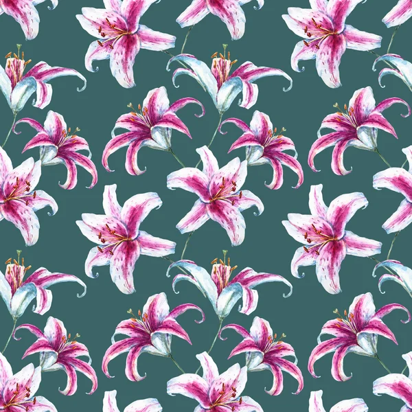 Raster modello tropicale acquerello lilly — Foto Stock