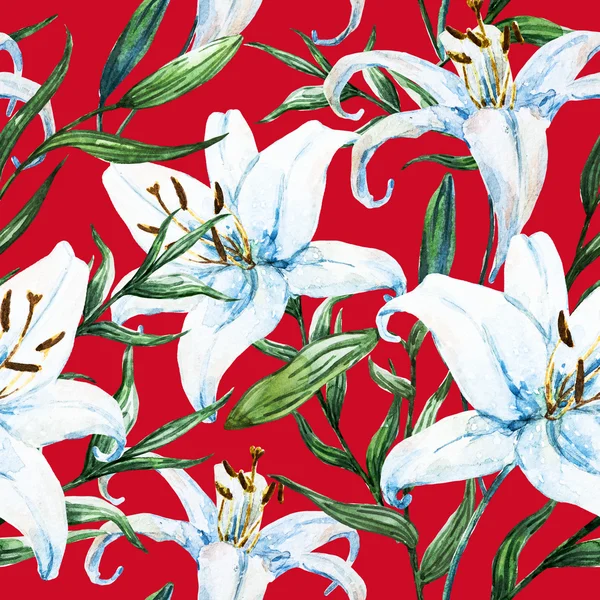 Raster tropiska akvarell lilly mönster — Stockfoto