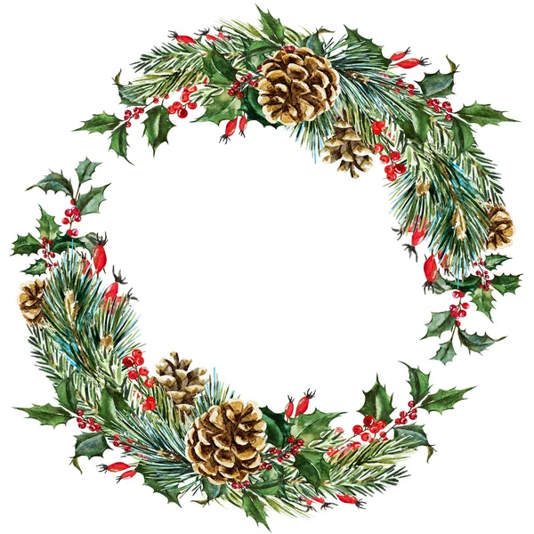 Raster watercolor christmas wreath — Stock Photo, Image