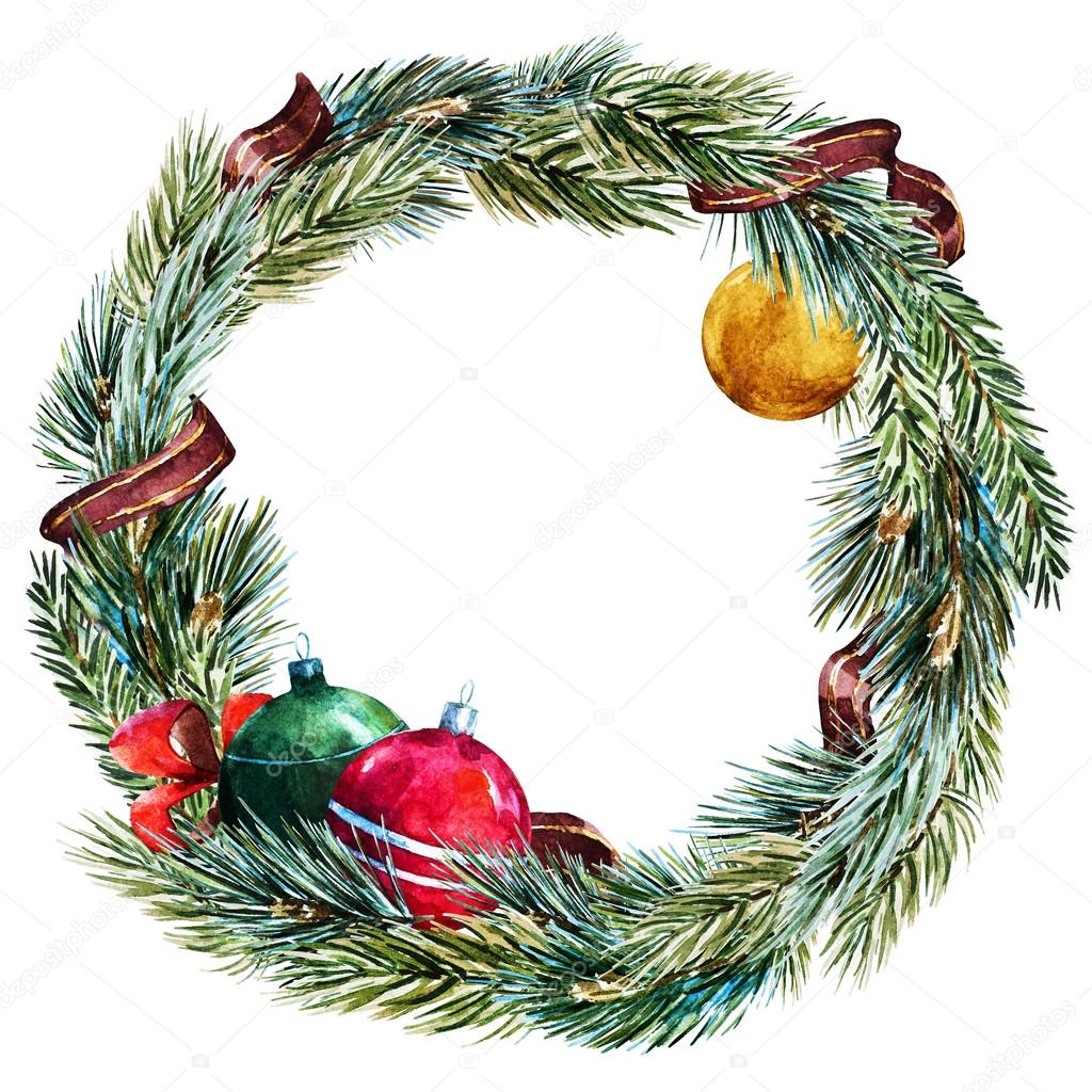 Raster watercolor christmas wreath — Stock Photo © ZeninaAsya 87331144