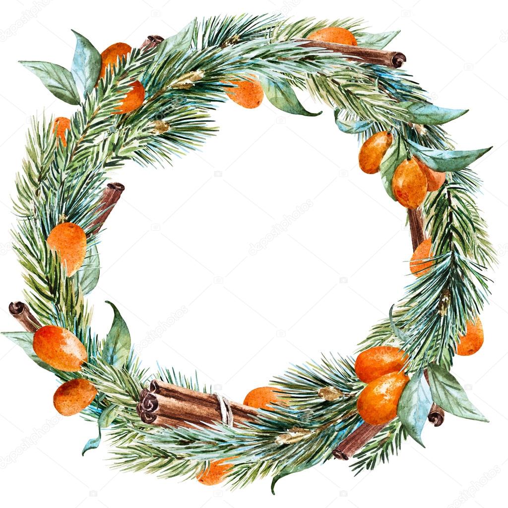 Raster watercolor christmas wreath