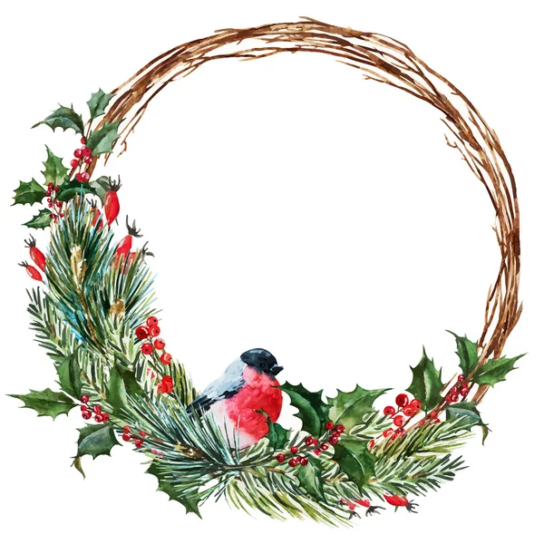 वेक्टर वॉटरकलर ख्रिसमस wreath — स्टॉक व्हेक्टर