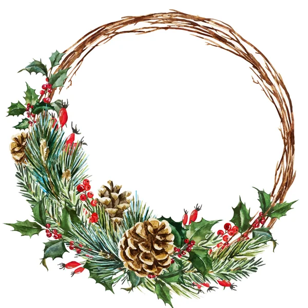 Corona de Navidad vectorial acuarela — Archivo Imágenes Vectoriales