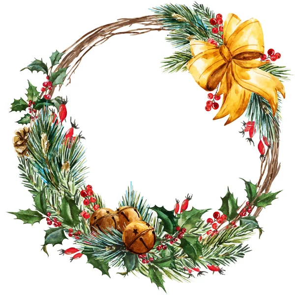 Vector watercolor christmas wreath — Stock Vector
