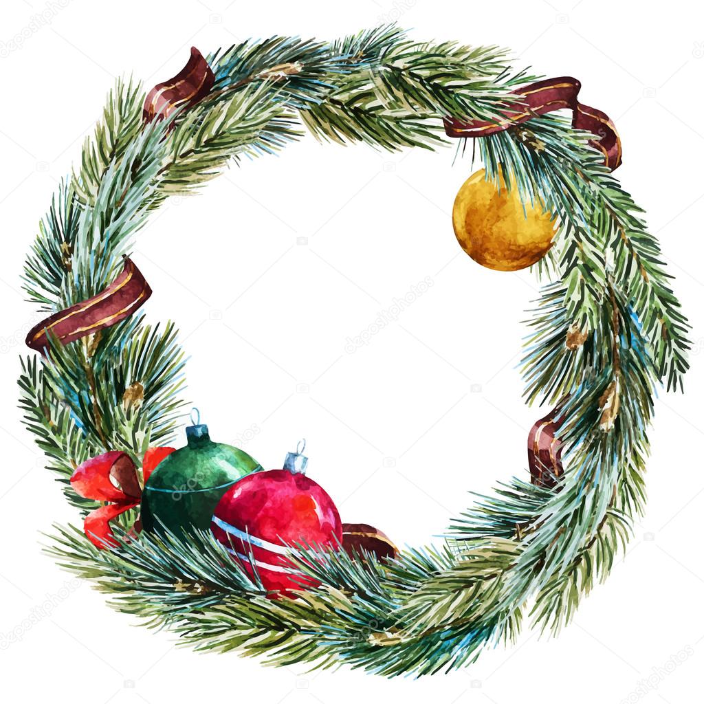 Vector watercolor christmas wreath