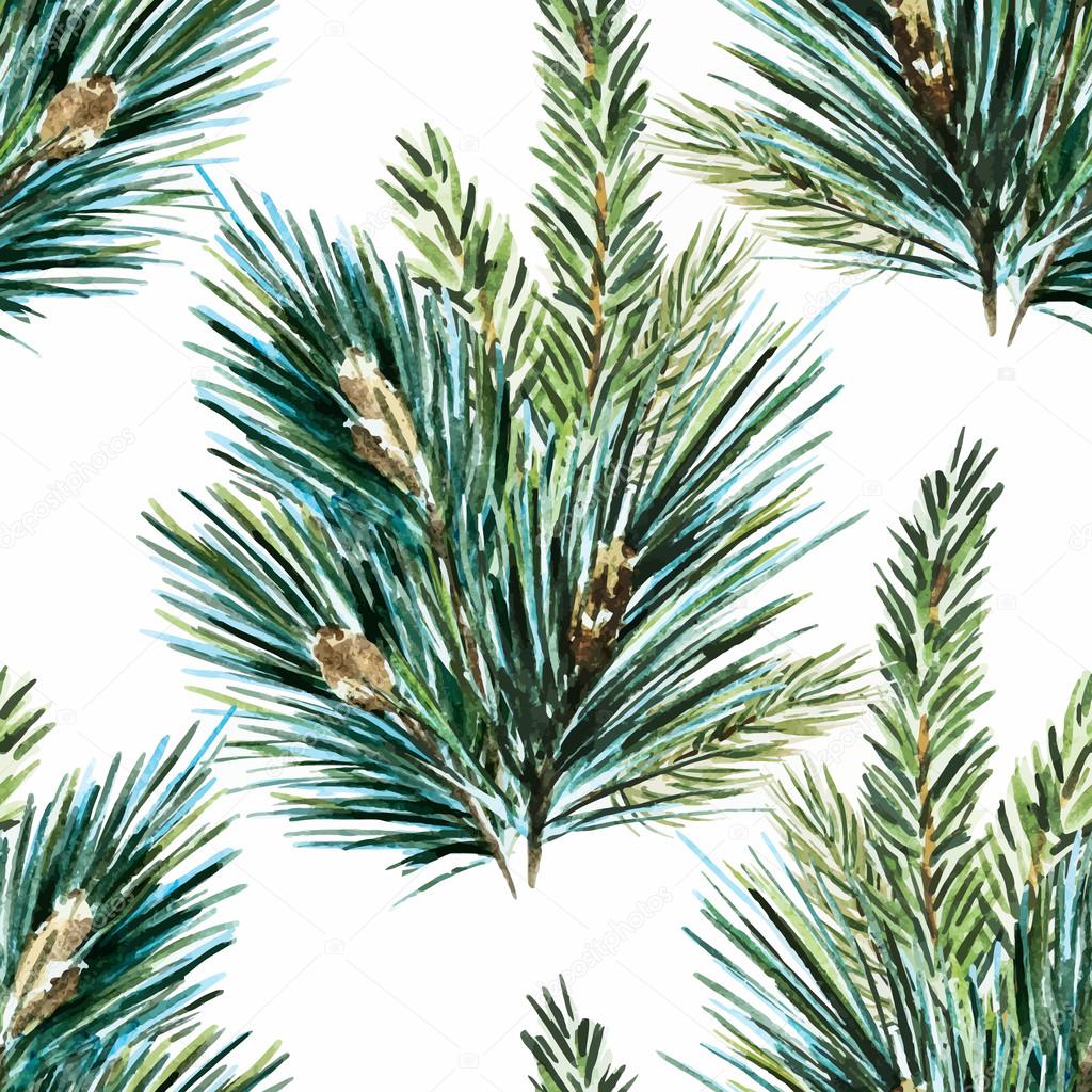 Vector watercolor christmas tree pattern