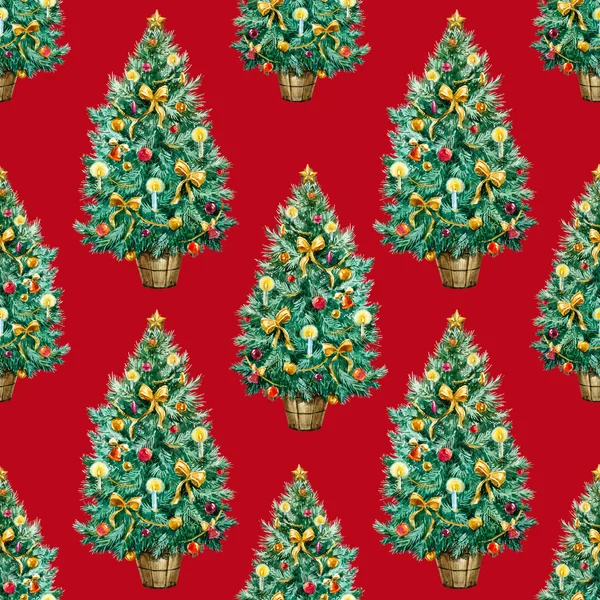 Watercolor Christmas tree pattern — Stock Photo, Image