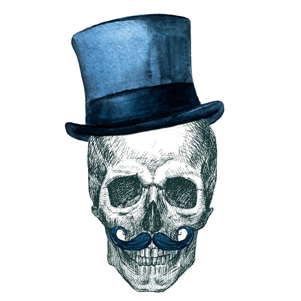 Rastrowe czaszki z kapeluszem — Zdjęcie stockowe