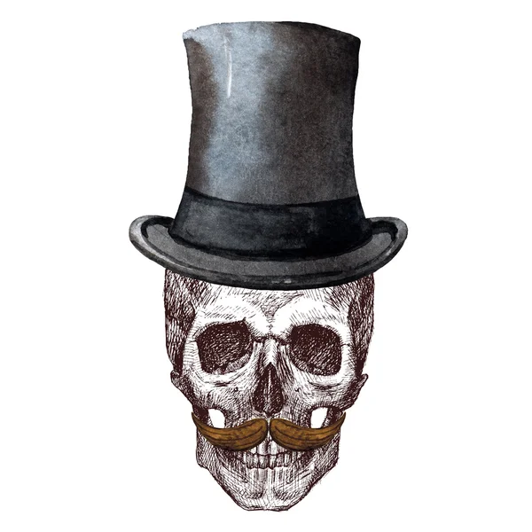 Raster Skull dengan topi — Stok Foto