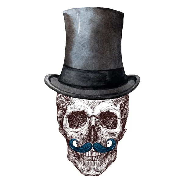 Raster Skull with hat — Stock Photo, Image