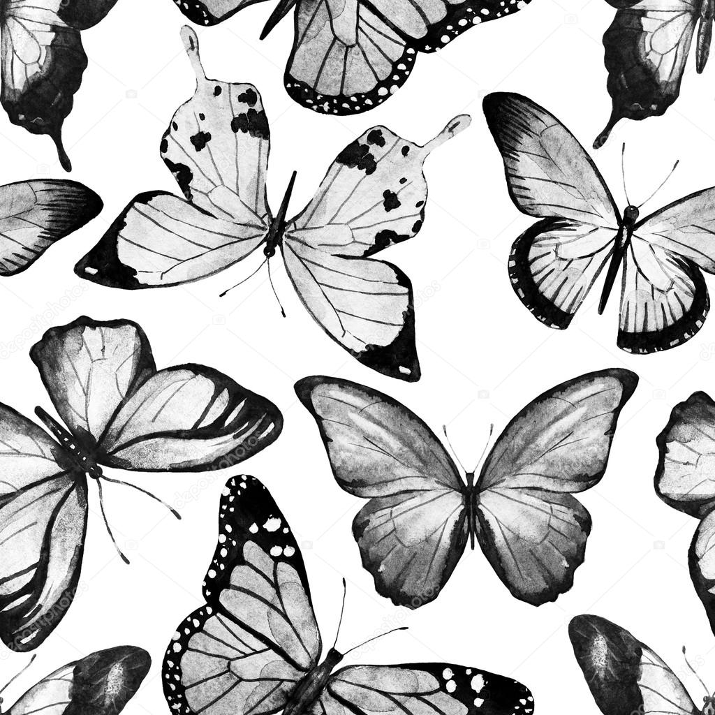 Watercolor butterfly pattern raster