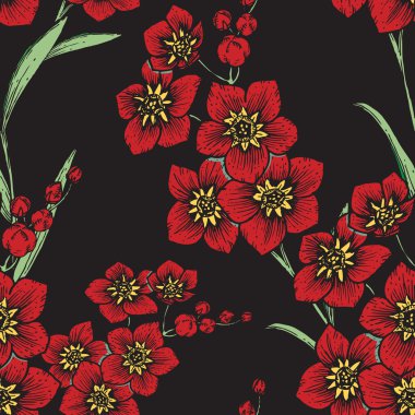 El çizimi çiçek deseni