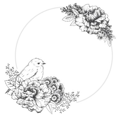 Kuş ile el çizilen çerçeve