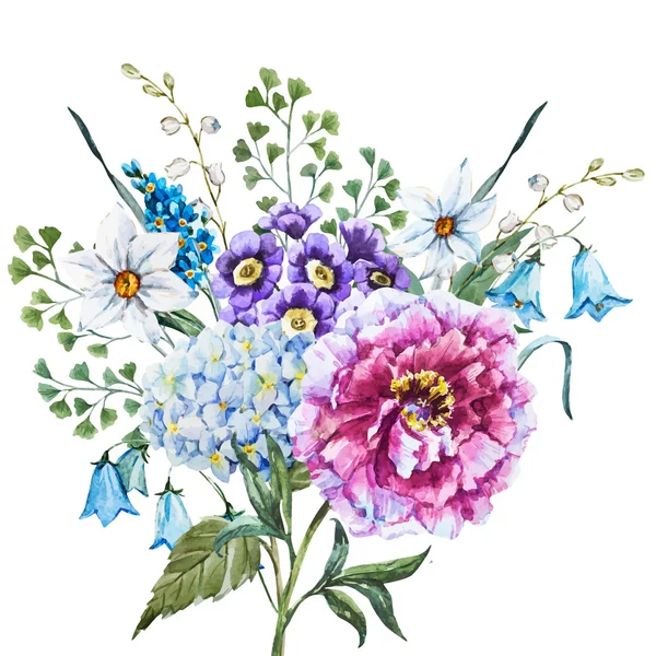 Mão desenhada flores aquarela — Vetor de Stock