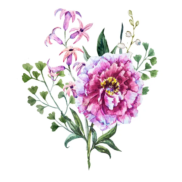 Ręcznie rysowane akwarela kwiaty — Zdjęcie stockowe