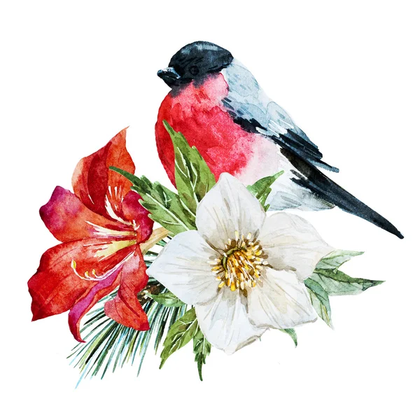 Bloemen met bird — Stockfoto