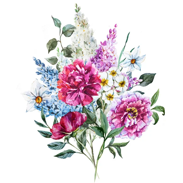 Hand getekend aquarel bloemen — Stockfoto