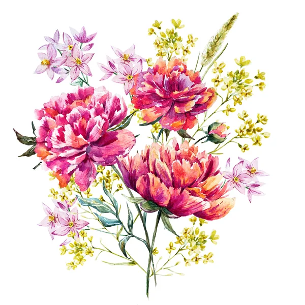 Watercolor raster peony — Stock Photo, Image