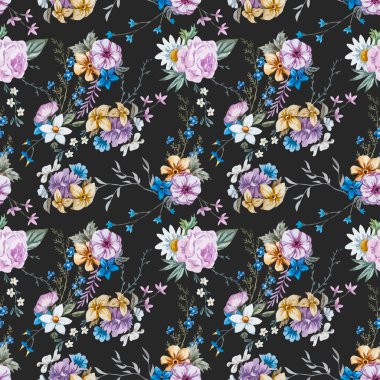 vektör suluboya çiçek desenli