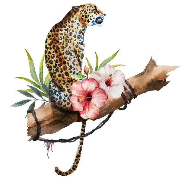Leopardo vetor aquarela — Vetor de Stock
