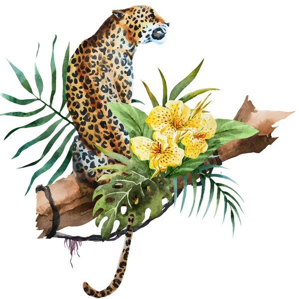 Acuarela vector leopardo — Archivo Imágenes Vectoriales