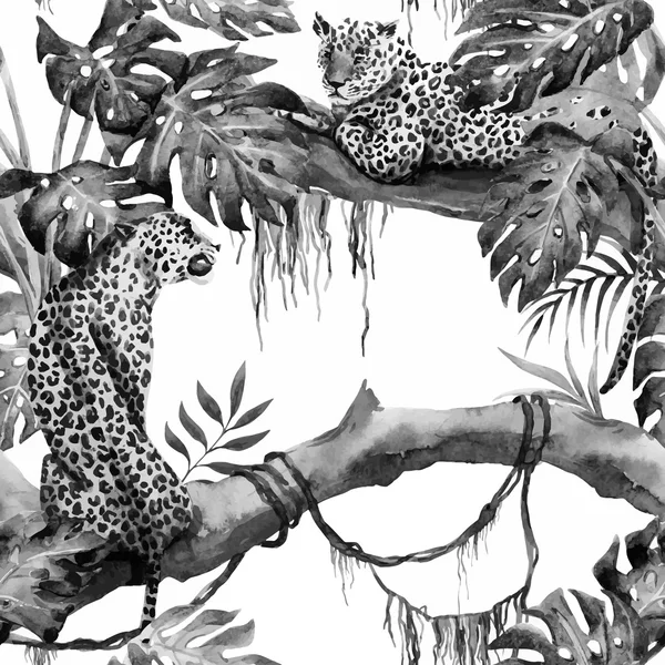 Modello di leopardo vettoriale acquerello — Vettoriale Stock