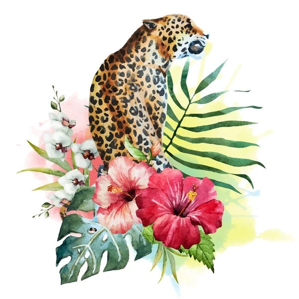Watercolor vector leopard — Stock Vector
