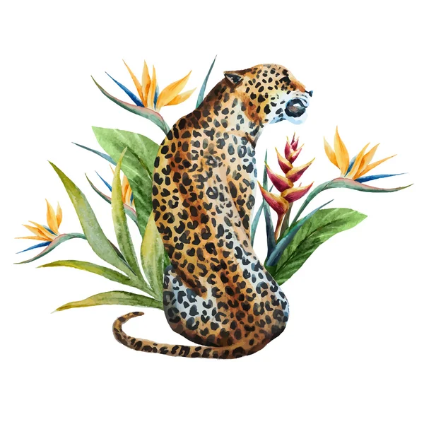 Leopardo vetor aquarela — Vetor de Stock