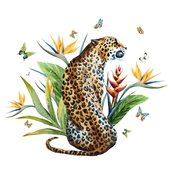 Leopardo aquarela raster — Fotografia de Stock