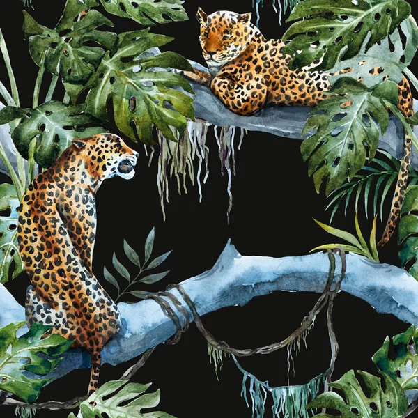 Акварель растровий візерунок леопарда — стокове фото
