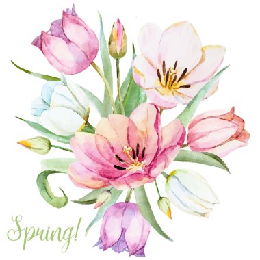 Watercolor vector spring flowers