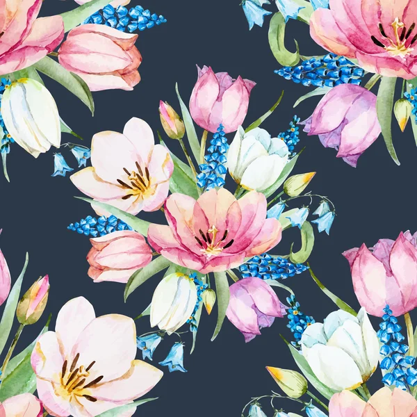 Zachte lente bloemen raster patroon — Stockvector