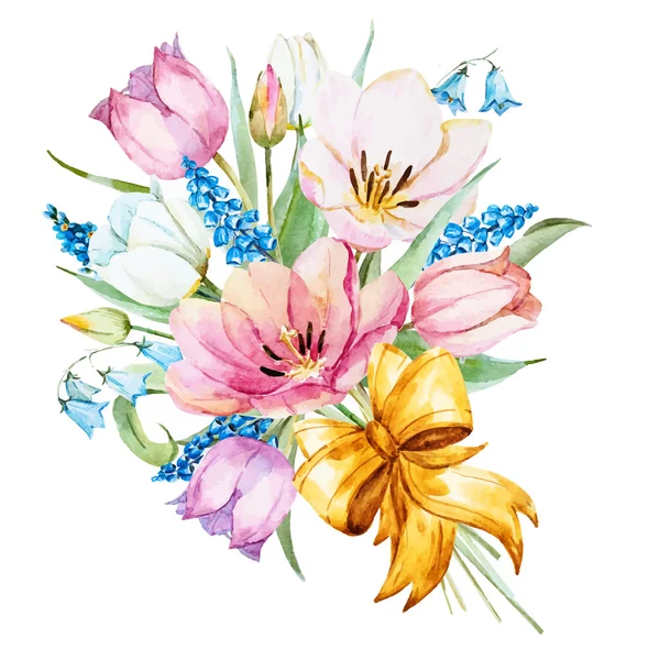 Watercolor vector spring flowers — Stock Vector