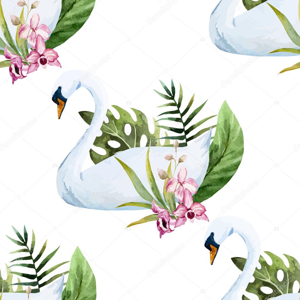 Watercolor swan pattern