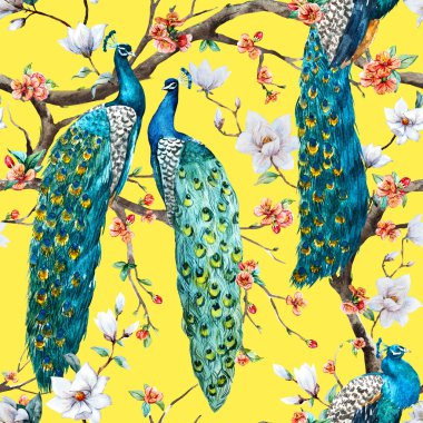 Suluboya raster tavus kuşu desen